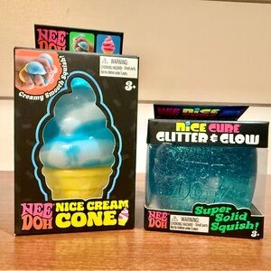Bundle! NeeDoh Nice Cream Cone & Glitter Glow Cube Squishies - Blue